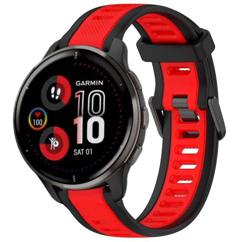 For Garmin Venu 2 Plus 20mm Two Color Textured Silicone Watch Band(Red+Black)