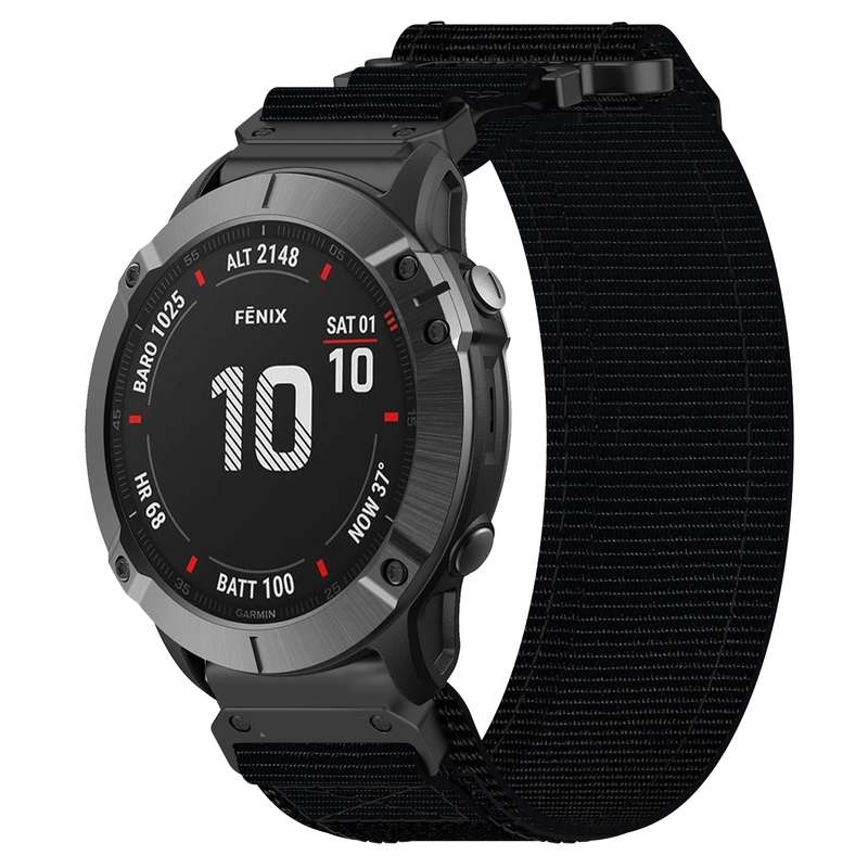 For Garmin Fenix 6X 26mm Nylon Hook And Loop Fastener Watch Band(Black)
