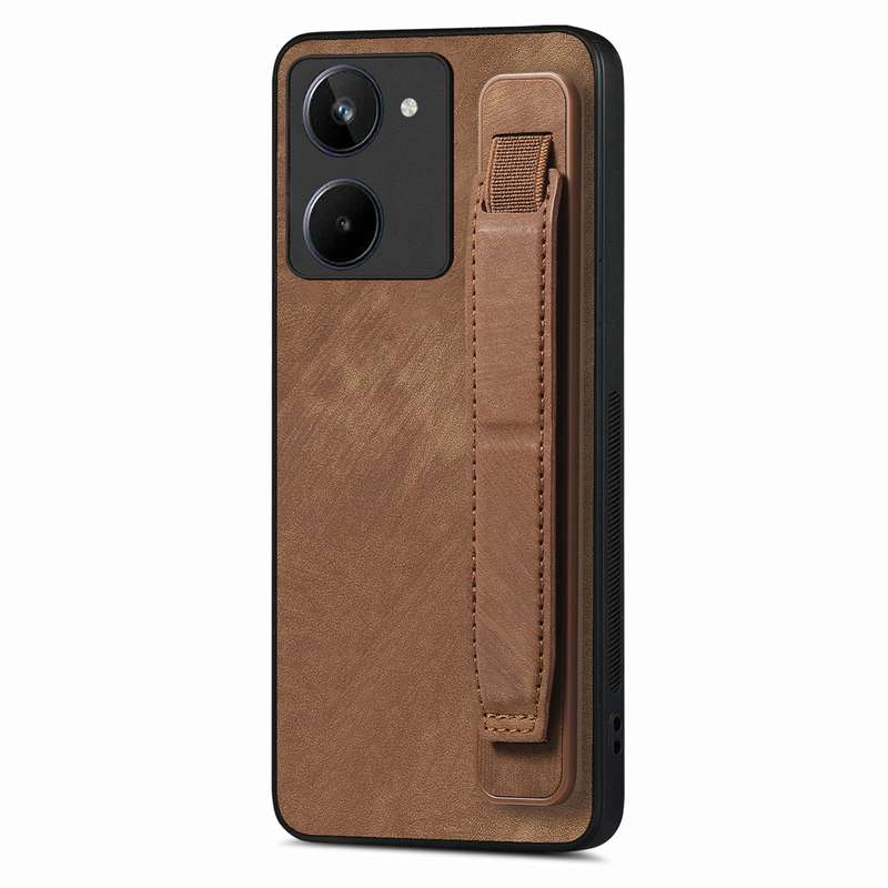 For Realme 10 4G Retro Wristband Holder Leather Back Phone Case(Brown)