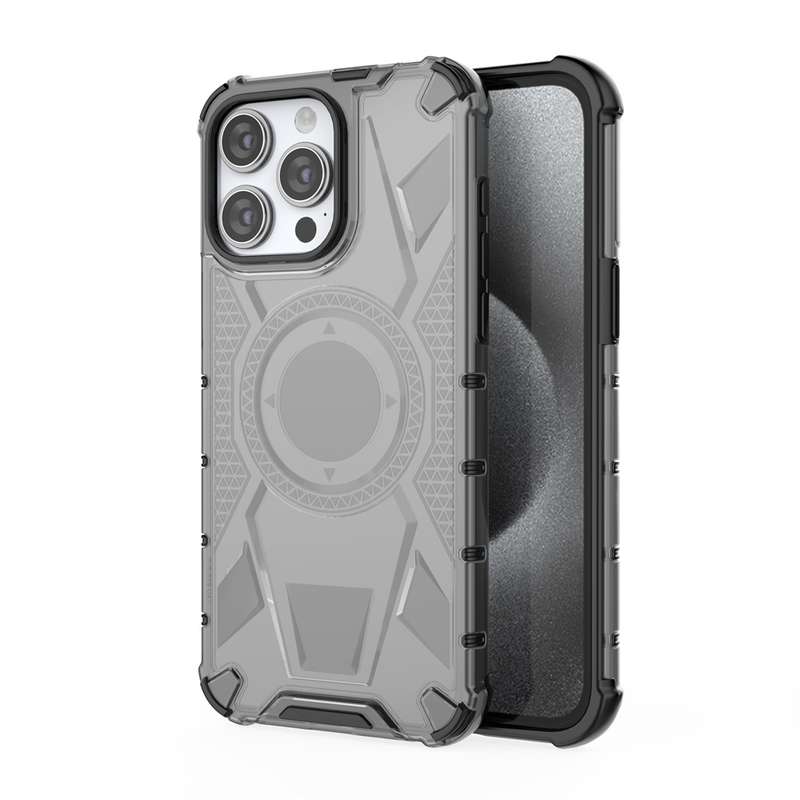 For iPhone 15 Pro Max Armor Holder PC Hybrid TPU Phone Case(Black)