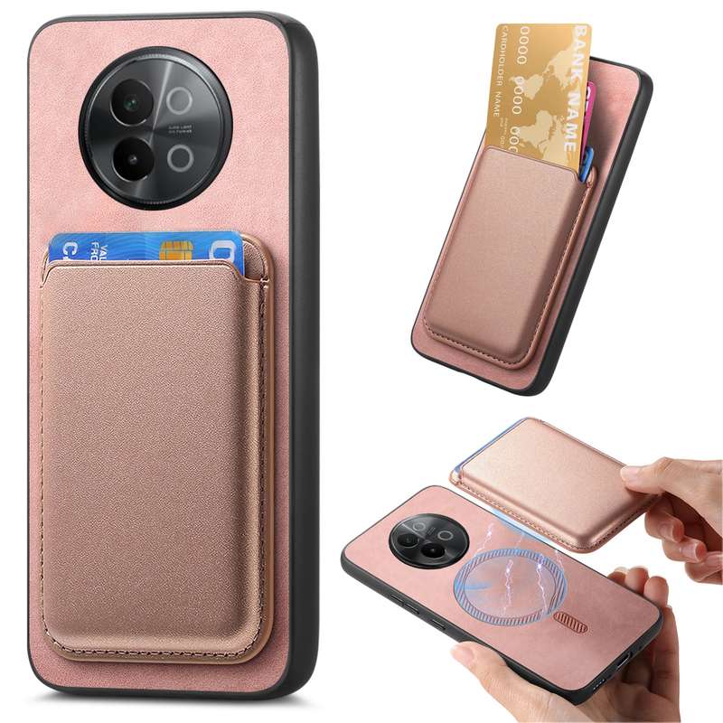For vivo S18e 5G Retro Magsafe Card Bag PU Back Cover Phone Case(Pink)