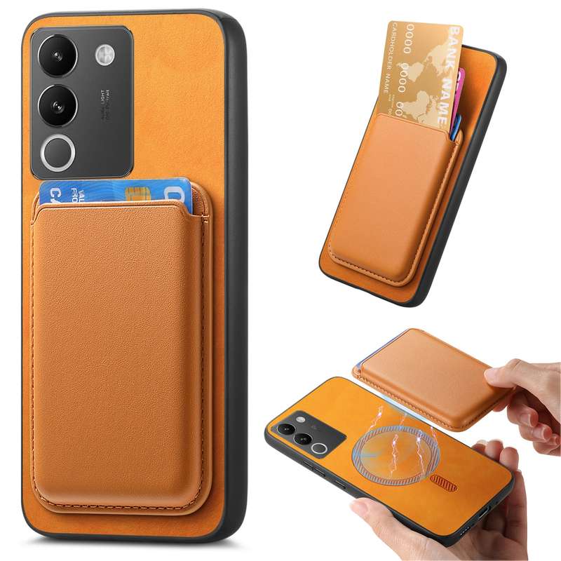 For vivo Y200 / V29e Retro Magsafe Card Bag PU Back Cover Phone Case(Yellow)