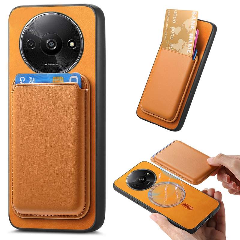 For Xiaomi Redmi A3 Retro Magsafe Card Bag PU Back Cover Phone Case(Yellow)