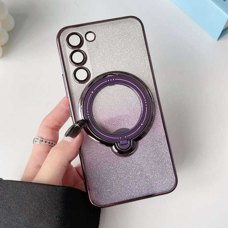For Samsung Galaxy S22+ 5G Rotation MagSafe Holder Gradient Glitter TPU Phone Case(Night Purple