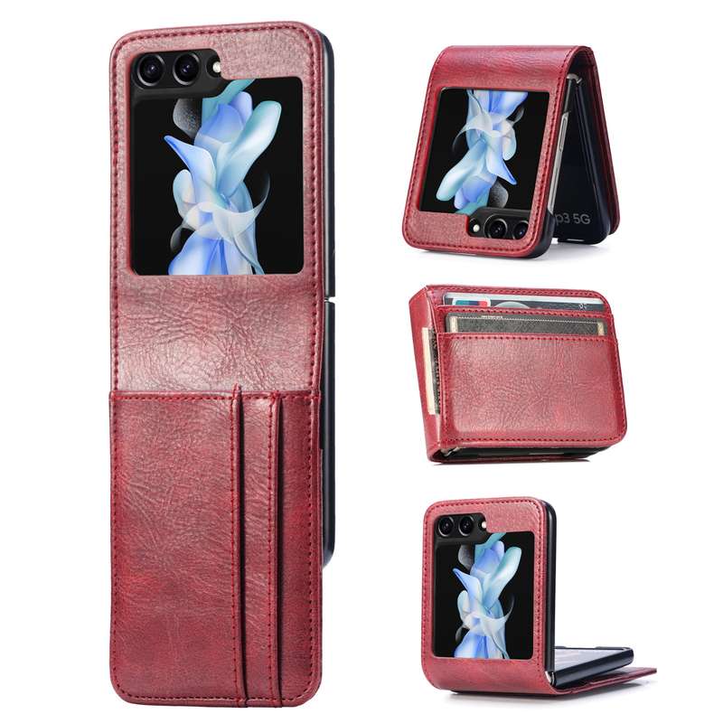 For Samsung Galaxy Z Flip6 5G Solid Color Gloss PU Multi-card Wallet Back Phone Case(Red)