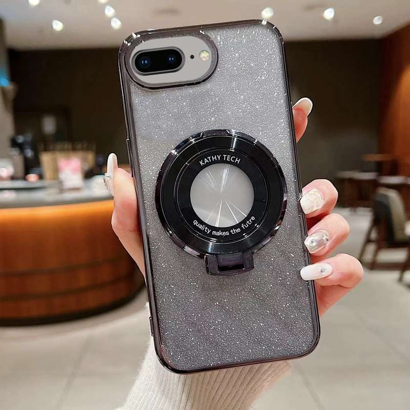 For  iPhone 7 Plus / 8 Plus Electroplated Holder Gradient Glitter Magsafe Phone Case(Black)