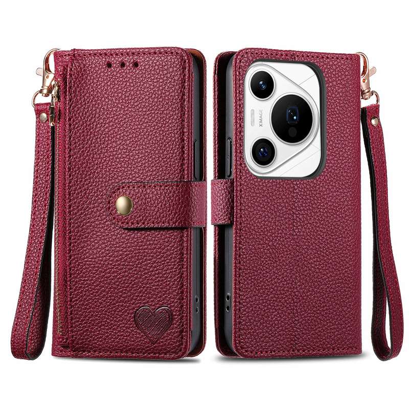 For Huawei Pura 70 Pro Love Zipper Lanyard Leather Phone Case(Red)