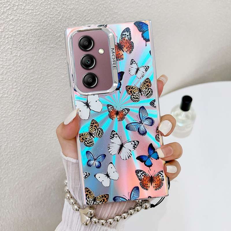 For Samsung Galaxy A14 5G Electroplating Laser Butterfly Phone Case with Wrist Strap(Color Butt
