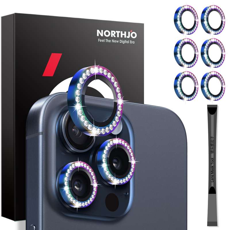For iPhone 15 Pro / 15 Pro Max NORTHJO 2 Set 6Pcs Camera Lens Protector Diamond Metal Ring Film