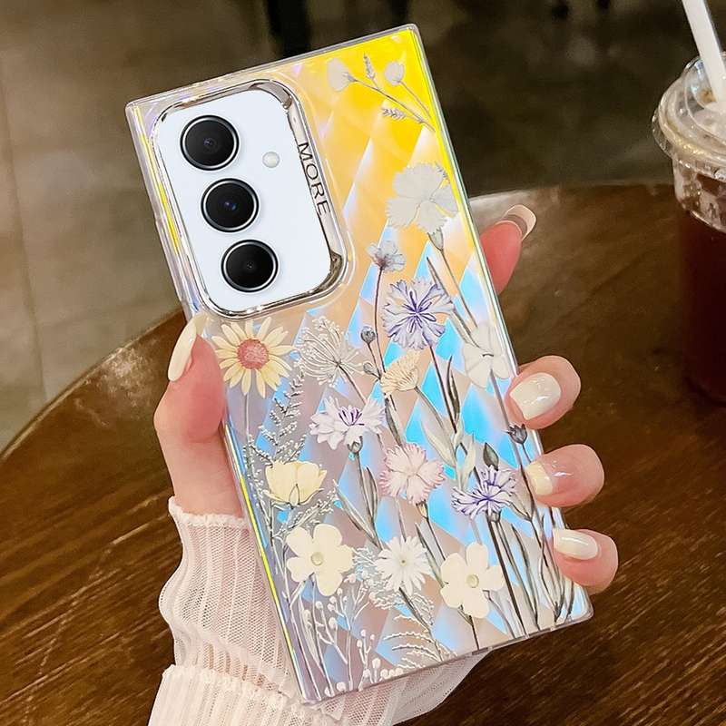 For Samsung Galaxy A55 5G Electroplating Laser Flower Texture TPU Phone Case(Chrysanthemum AH5)