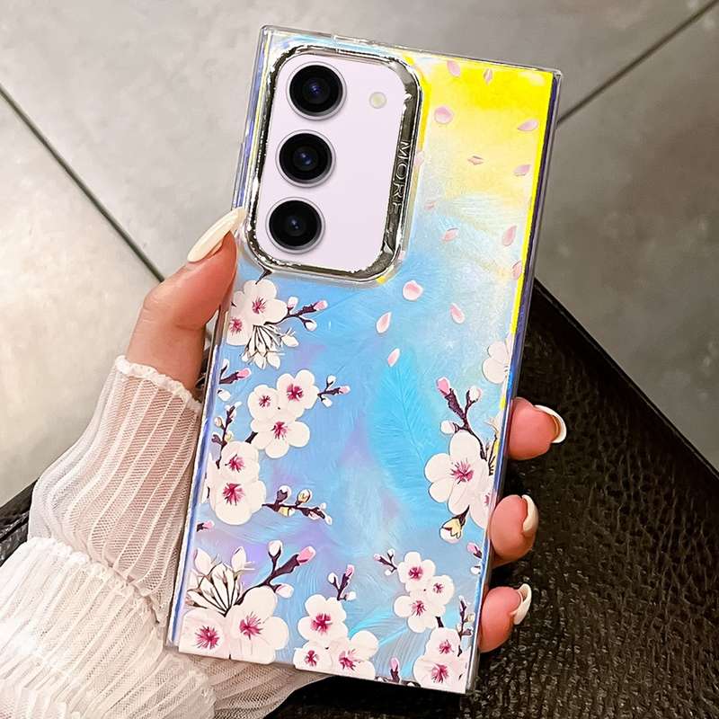 For Samsung Galaxy S23+ 5G Electroplating Laser Flower Texture TPU Phone Case(Plum Blossom AH18