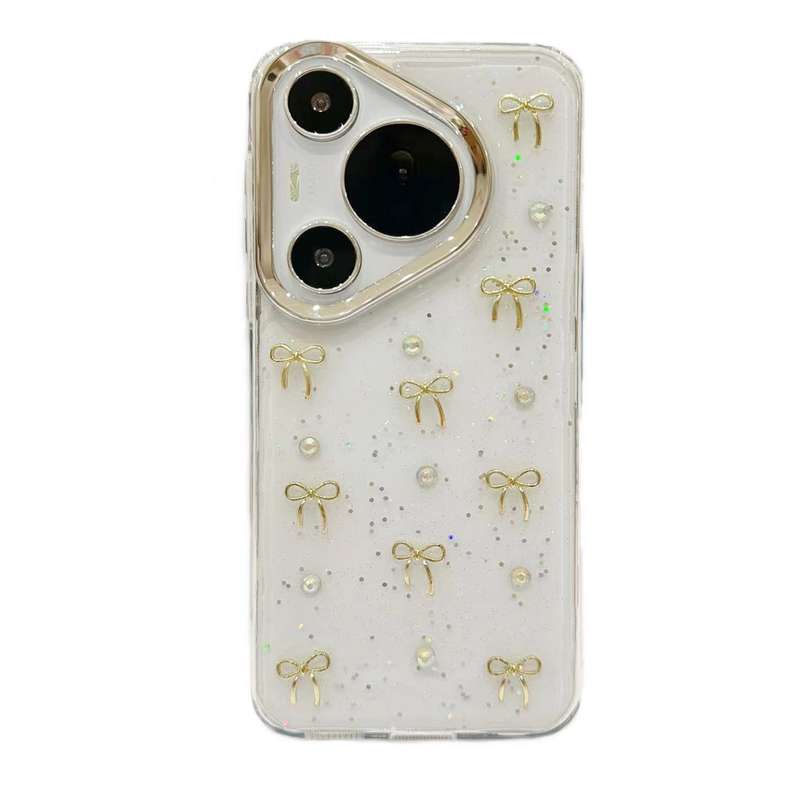 For Huawei Pura 70 Pro Small Fresh Bow TPU Phone Case(Gold Bow)