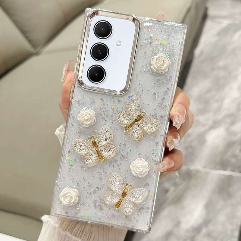 For Samsung Galaxy A35 Three-dimensional Butterfly Glitter TPU  Phone Case(Gold)