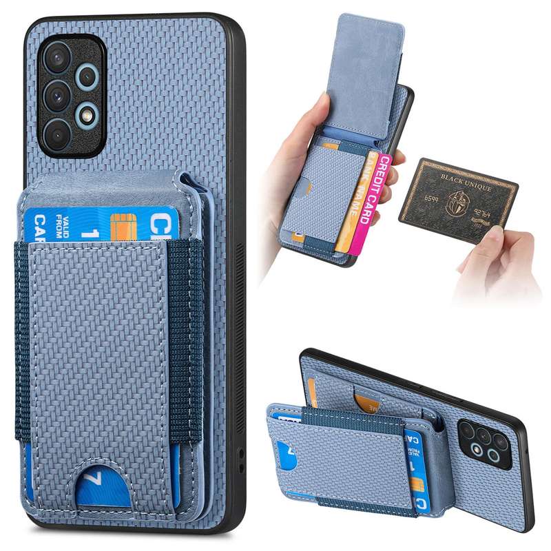 For Samsung Galaxy A32 4G Carbon Fiber Vertical Flip Wallet Stand Phone Case(Blue)