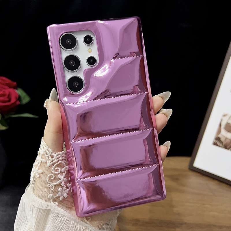 For Samsung Galaxy S23 Ultra 5G Laser Aurora Down Jacket All-inclusive Phone Case(Rose Gold)