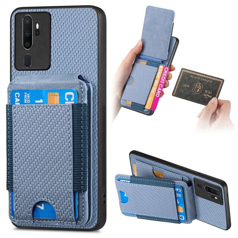 For OPPO A5 Carbon Fiber Vertical Flip Wallet Stand Phone Case(Blue)