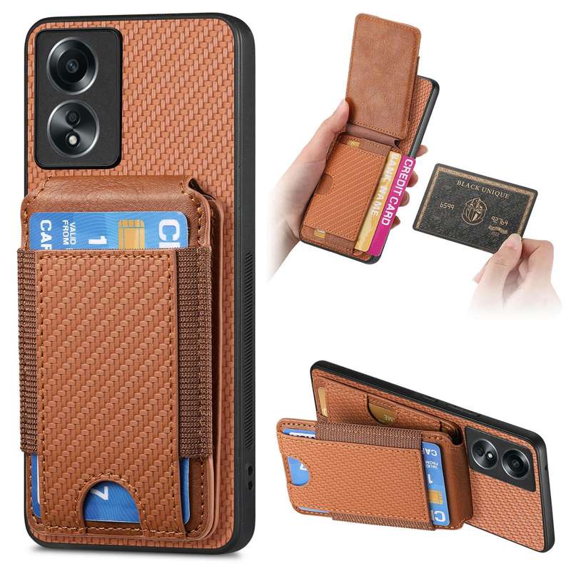 For OPPO A38 4G / A18 4G Carbon Fiber Vertical Flip Wallet Stand Phone Case(Brown)