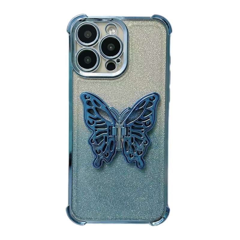 For iPhone XR Electroplated Glitter 3D Butterfly Four-corner Shockproof TPU Phone Case(Gradient