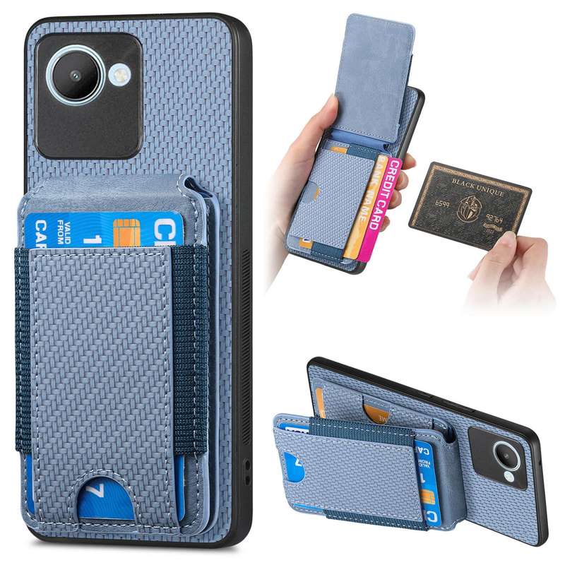 For Realme C30S Carbon Fiber Vertical Flip Wallet Stand Phone Case(Blue)