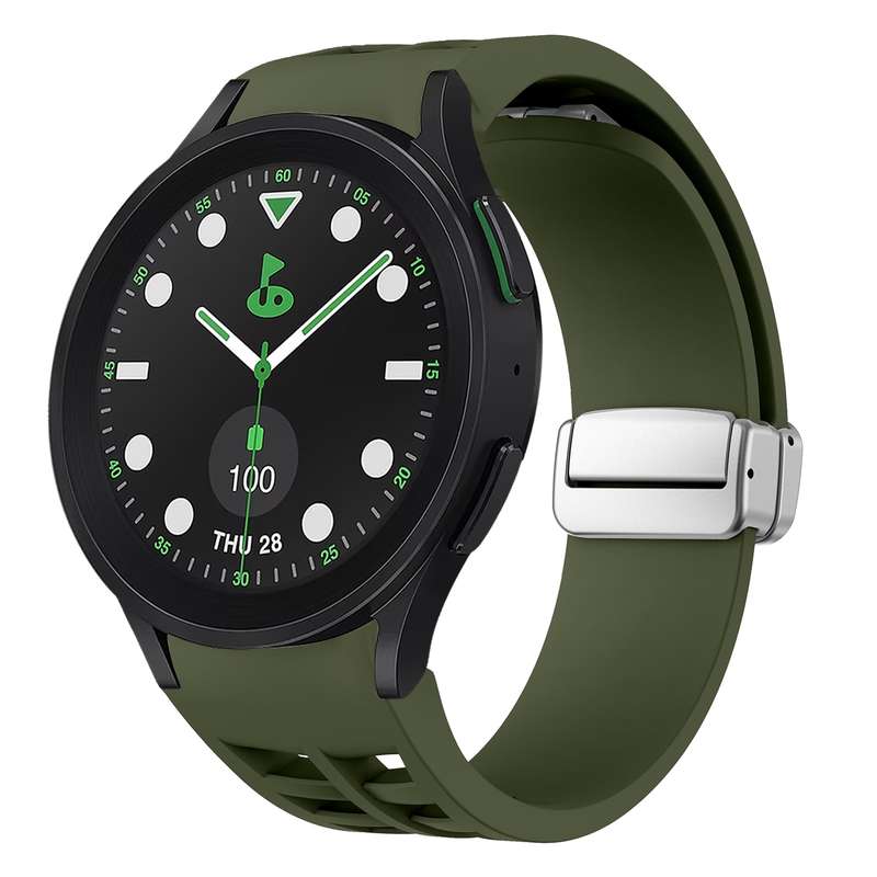 For Sansung Galaxy Watch 5 Pro Golf Edition Richard Magnetic Folding Silver Buckle Silicone Wat