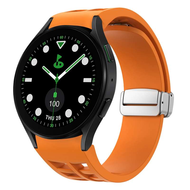 For Samsung Galaxy Watch 5 Golf Edition Richard Magnetic Folding Silver Buckle Silicone Watch B