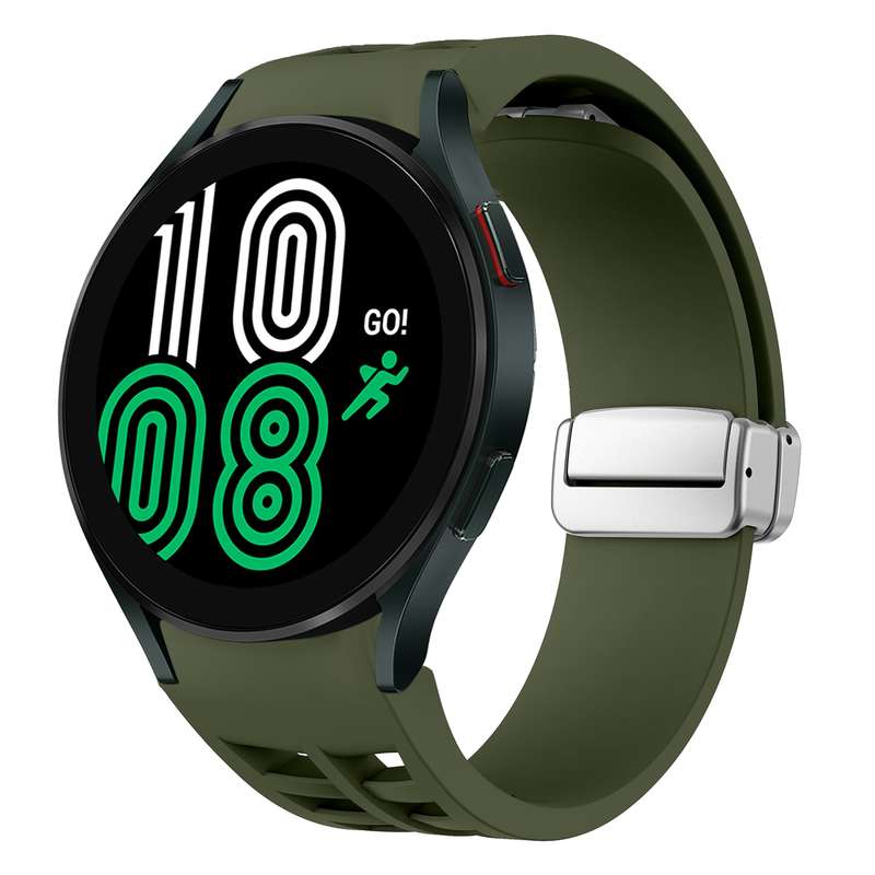 For Samsung Galaxy Watch 4 40 / 44mm Richard Magnetic Folding Silver Buckle Silicone Watch Band