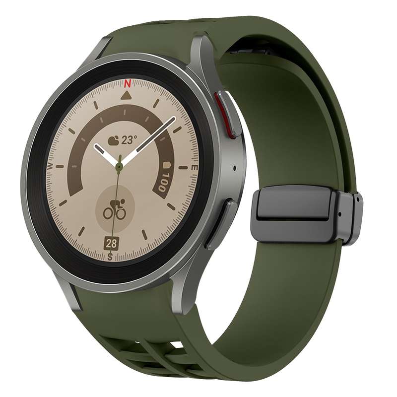 For Sansung Galaxy Watch 5 Pro 45mm Richard Magnetic Folding Black Buckle Silicone Watch Band(A