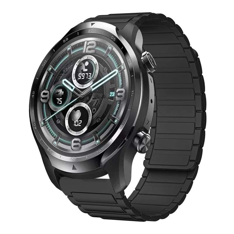 For Ticwatch Pro 3 Lite 22mm I-shaped Magnetic Silicone Watch Band(Black)