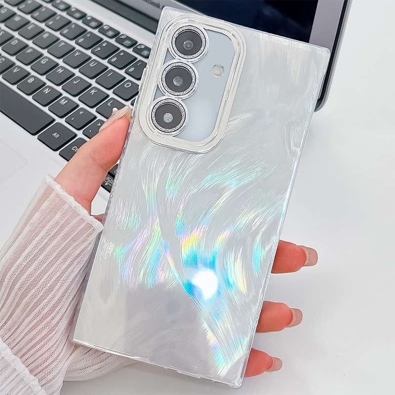 For Samsung Galaxy S24 FE 5G Plating Glitter Texture TPU Phone Case with Lens Film(White Feathe