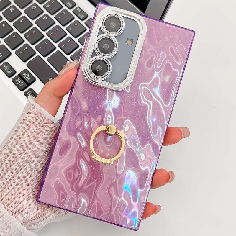 For Samsung Galaxy S24 5G Plating Glitter Texture Ring Holder TPU Phone Case with Lens Film(Pur