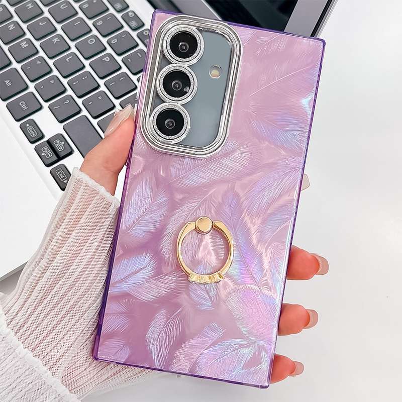 For Samsung Galaxy A25 5G Plating Glitter Texture Ring Holder TPU Phone Case with Lens Film(Pur