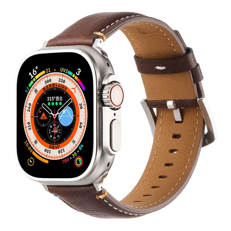 Stitched Genuine Leather Watch Band For Apple Watch 42mm / 41mm / 40mm / 38mm(Pull Up Leather Black)