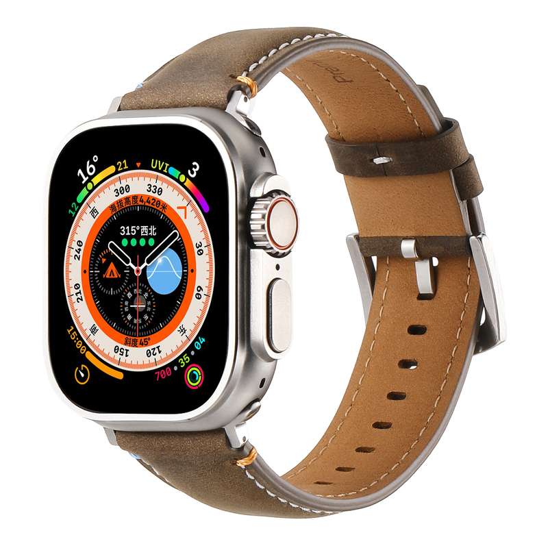 Stitched Genuine Leather Watch Band For Apple Watch 42mm / 41mm / 40mm / 38mm(Pull Up Leather Black)