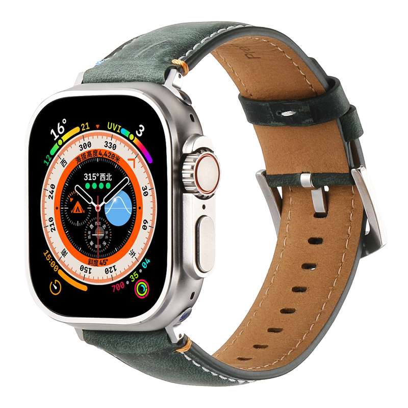 Stitched Genuine Leather Watch Band For Apple Watch 42mm / 41mm / 40mm / 38mm(Pull Up Leather Black)