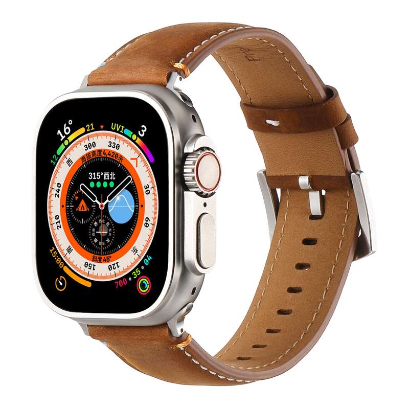 Stitched Genuine Leather Watch Band For Apple Watch 42mm / 41mm / 40mm / 38mm(Pull Up Leather Black)