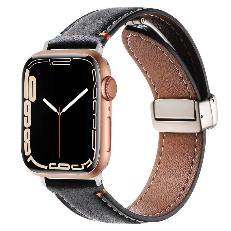 Magnetic Buckle Stitched Genuine Leather Watch Band For Apple Watch 42mm / 41mm / 40mm / 38mm(Pink)