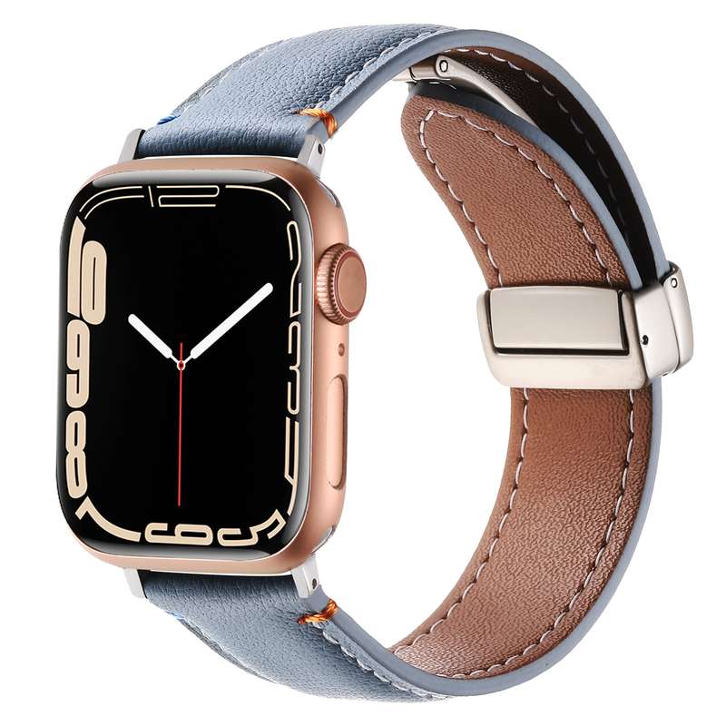 Magnetic Buckle Stitched Genuine Leather Watch Band For Apple Watch 42mm / 41mm / 40mm / 38mm(Pink)