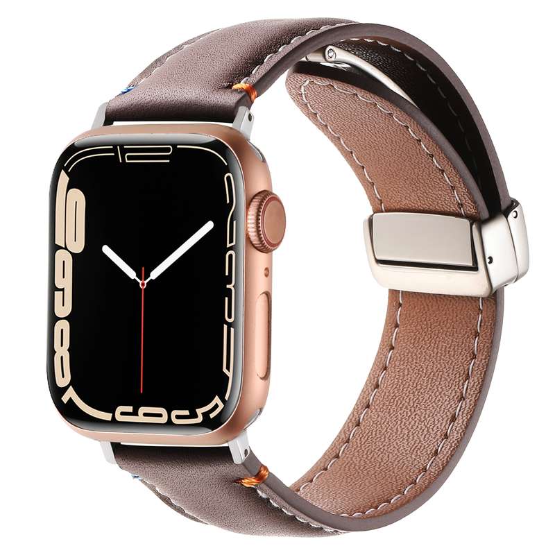 Magnetic Buckle Stitched Genuine Leather Watch Band For Apple Watch 42mm / 41mm / 40mm / 38mm(Pink)