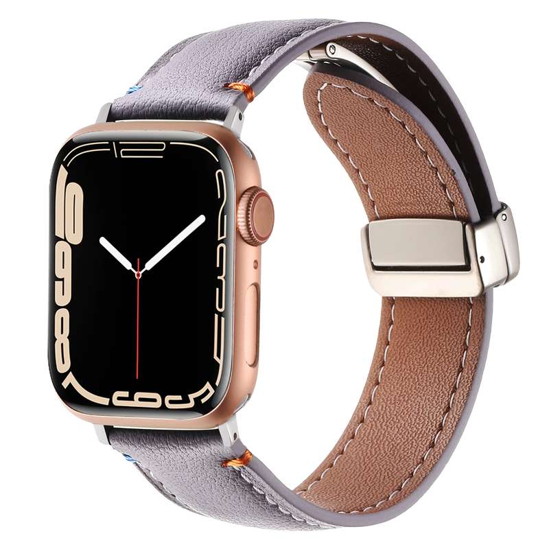 Magnetic Buckle Stitched Genuine Leather Watch Band For Apple Watch 42mm / 41mm / 40mm / 38mm(Pink)
