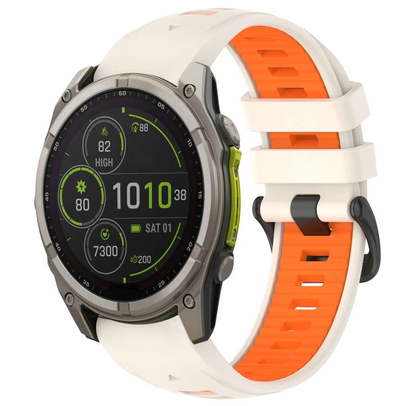 For Garmin Fenix 8 MIP 51mm Dual Color Quick Release Steel Buckle 26mm Silicone Watch Band(White+Bla