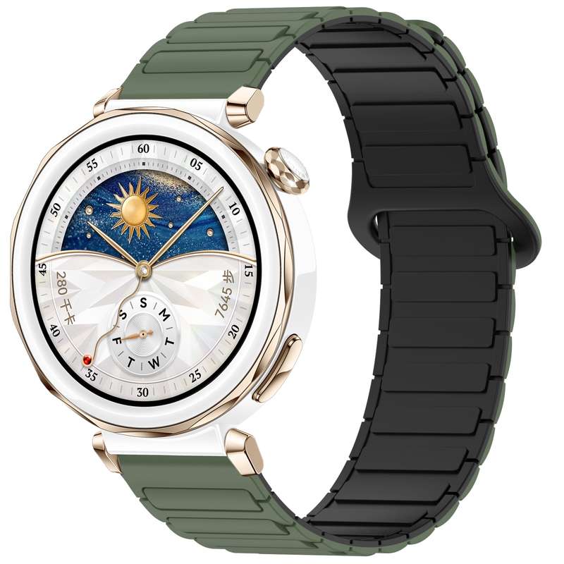For Huawei Watch GT 5 Pro 42mm Two Color Magnetic Buckle Silicone Watch Band(Dark Green Black)