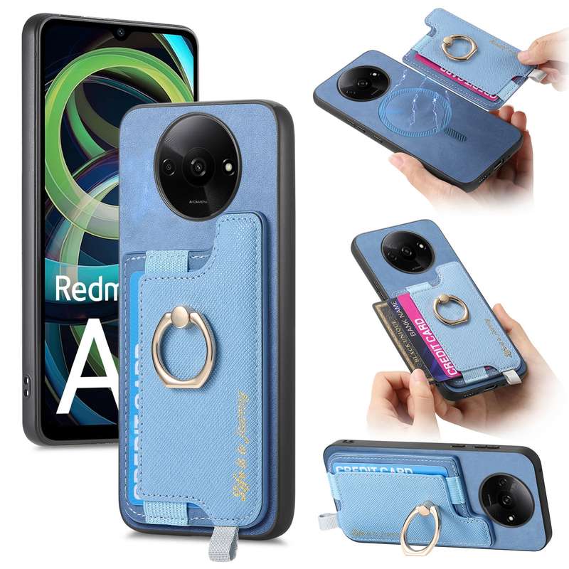 For Xiaomi Redmi A3 Retro Magsafe Cross Leather Ring Holder Card Bag Phone Case(Yellow)