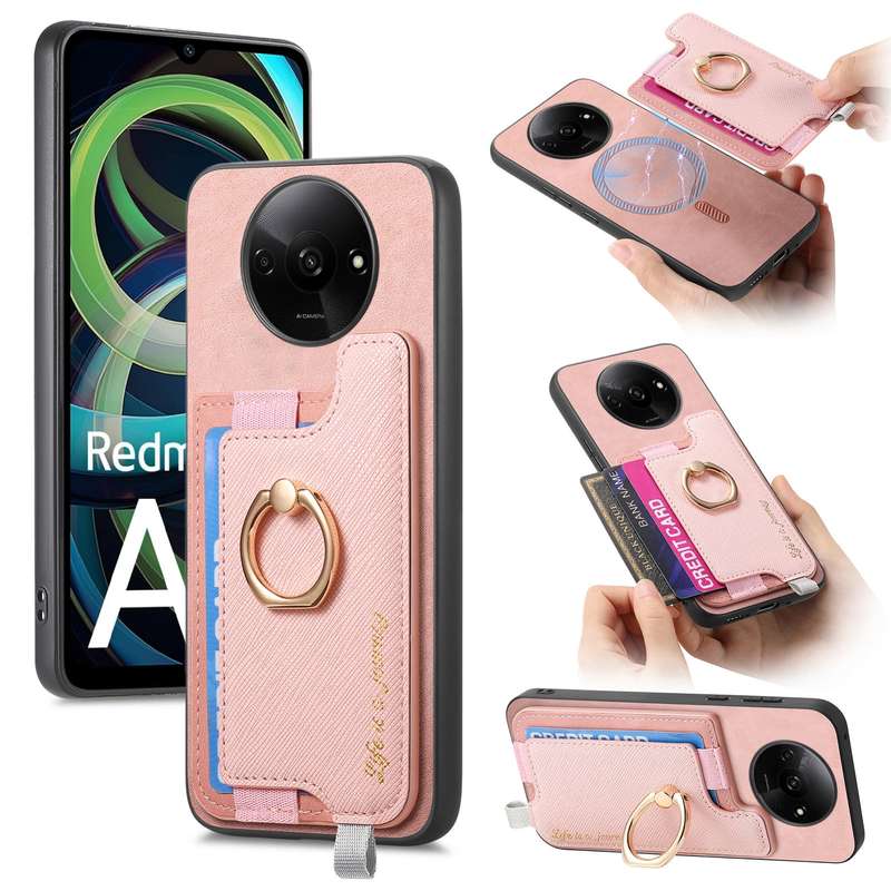 For Xiaomi Redmi A3 Retro Magsafe Cross Leather Ring Holder Card Bag Phone Case(Yellow)