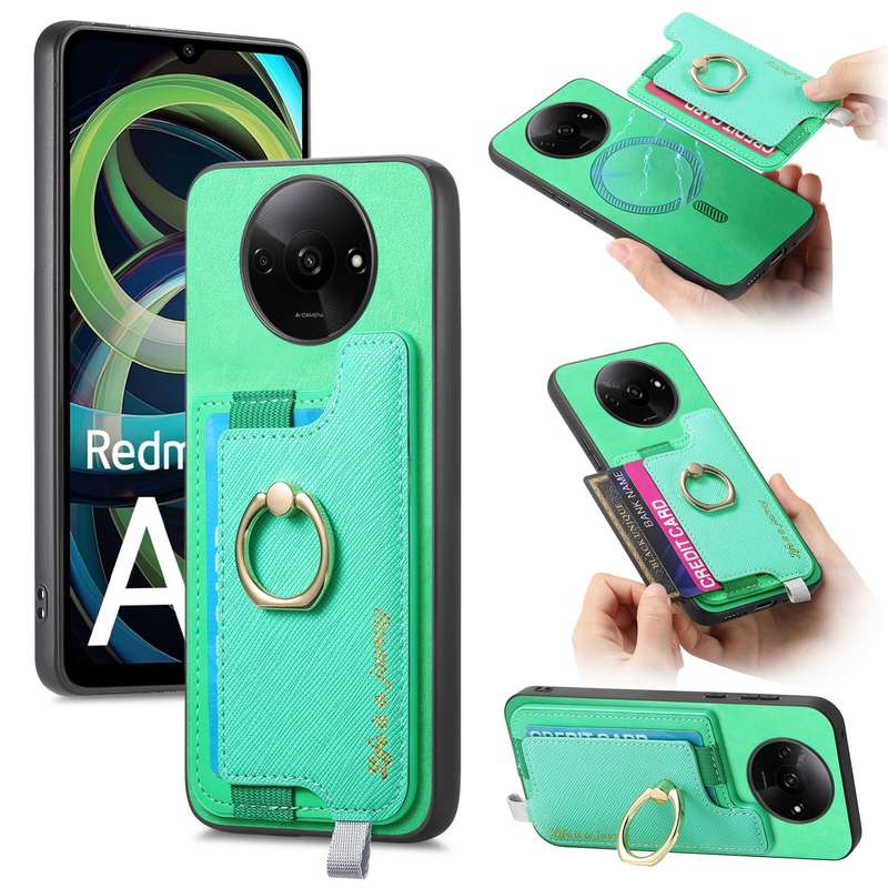 For Xiaomi Redmi A3 Retro Magsafe Cross Leather Ring Holder Card Bag Phone Case(Yellow)