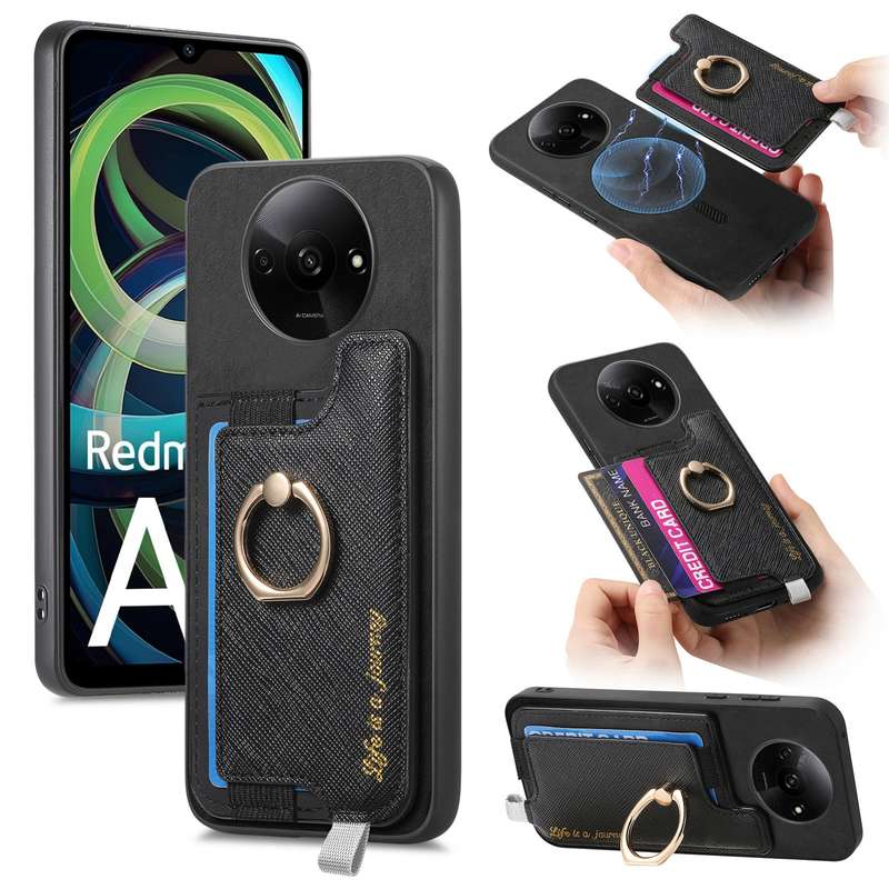 For Xiaomi Redmi A3 Retro Magsafe Cross Leather Ring Holder Card Bag Phone Case(Yellow)