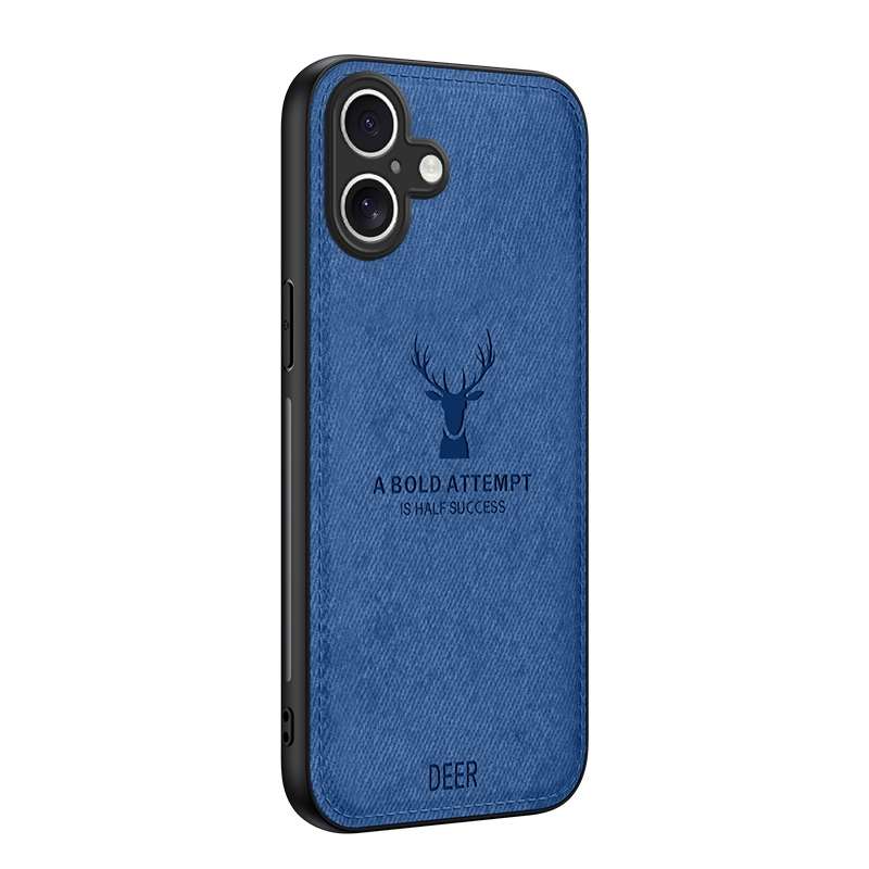 For iPhone 16 Plus Deer Head Cloth Skin All-inclusive Phone Case(Black)