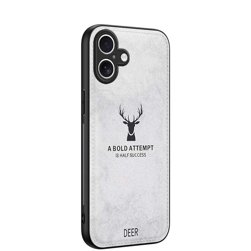 For iPhone 16 Plus Deer Head Cloth Skin All-inclusive Phone Case(Black)