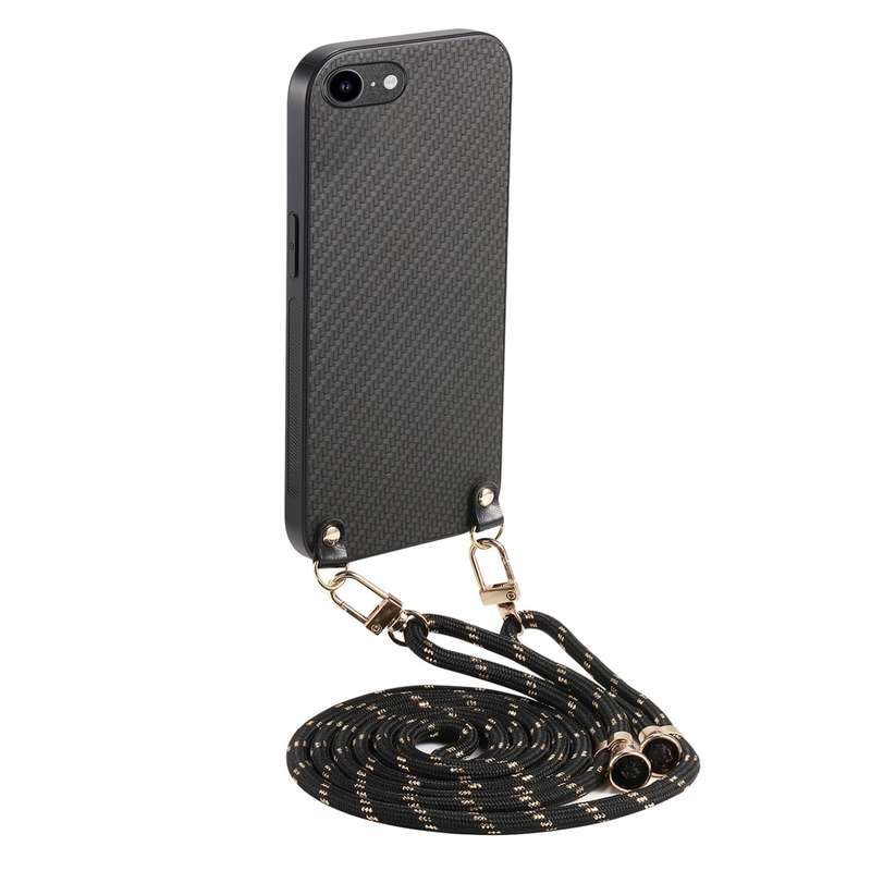 For iPhone 6 Plus / 6s Plus Carbon Fiber Texture Leather Back Phone Case with Crossbody Strap(Green)