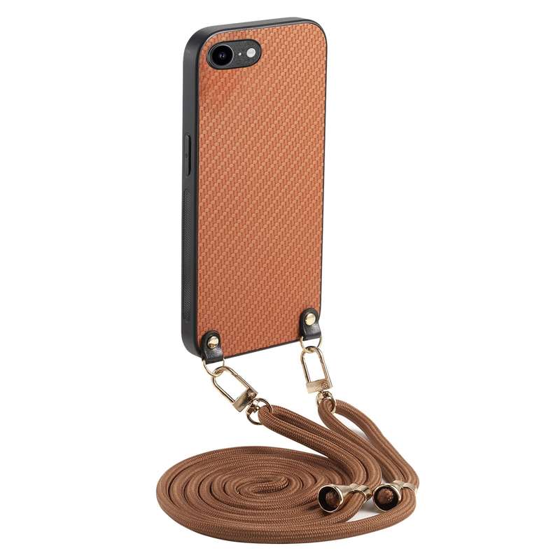 For iPhone 6 Plus / 6s Plus Carbon Fiber Texture Leather Back Phone Case with Crossbody Strap(Green)