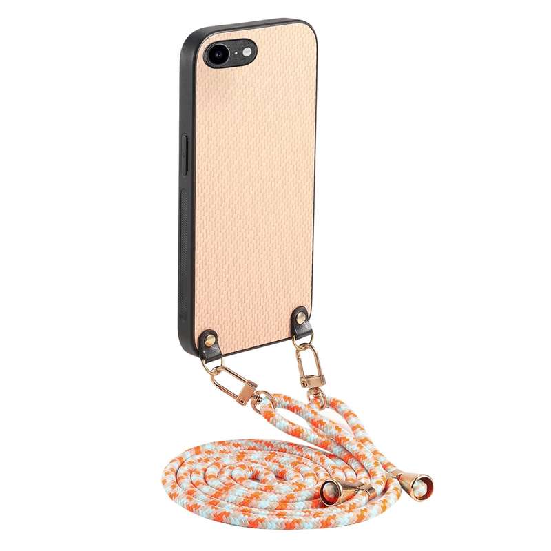 For iPhone 6 Plus / 6s Plus Carbon Fiber Texture Leather Back Phone Case with Crossbody Strap(Green)